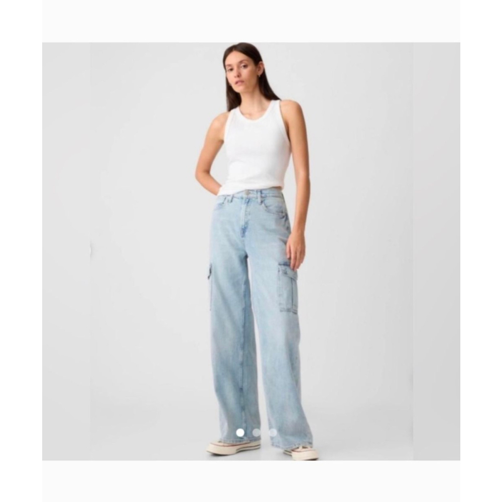 GAP High-Rise Wide Leg Cargo Denim Jeans 8 Ladies 29x29 Light Wash